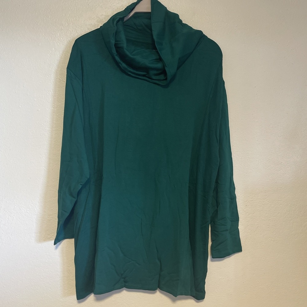 OSO‎ Casuals Baggy Stretch Turtle Neck Long Sleeve Top Warm Size 1X Green NEW